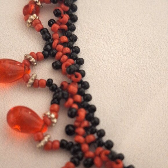 Artisan Made Vampy Extravagant Black and Read Beaded Collar Necklace - Picture 4 of 5
